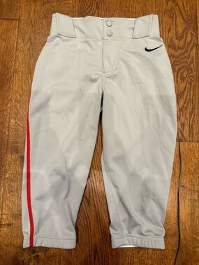 Nike Light Gray Youth Small Baseball/ Softball Pants with Red Side Stripe